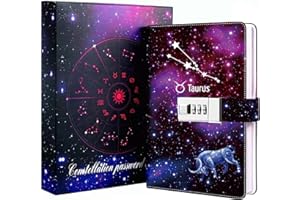 Dzhzal Tagebücher zum Einschreiben für Frauen Mädchen mit Schloss, Persönliches Sternbild Tagebuch für Frauen Kinder Jungen Teenager Abschließbares Leder Geschenkbox Notizbuch A5 8.5" x 6" Stier