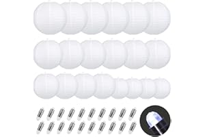 Encham 20 Stück Papierlaterne Weiß Lampions mit 20 Stück Weiß Mini LED-Ballons Lichter rund Lampenschirm für Hochzeit Party Geburtstage Dekoration