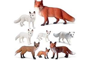 SIENON 8Pcs Red Fox Toy Figures Set,Assorted Arctic Foxes Family Forest Woodland Animals Figurines Toys for Kids Educational Cake Decoration Birthday Party Favors