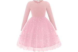 Arshiner Filles Robes Tulle Paillette Enfants À Col Plissé et Lignes a Festive Automne Hiver Manches Longues Robe pour Filles 2-7 Ans