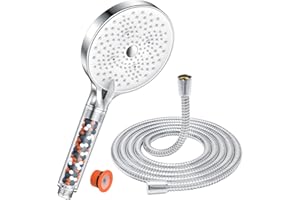 YEAUPE PRO Filter Shower Head and Hose - 1.6M Stainless Shower Pipe,6 Modes Φ130mm,Hard Water Softener Remove Chlorine,Heavy Metals,Impurities,Powerful Flow,Universal Electric Bath Shower