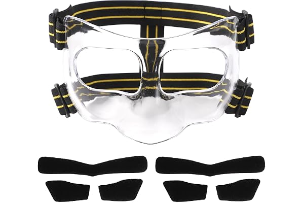 Protège Nez Cassé, 15x9,5cm Protège Nez Jaune Noir Masque pour Nez Cassé de Sport Réglable avec Rembourrage Protection du Nez pour Le Basket-Ball Football Baseball (Couverture Complète)
