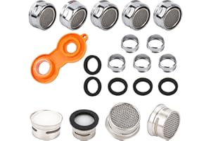 HUANGYIHAN Juego de 5 perladores de grifo M24 con llave, filtro aireador para cocina/baño, filtro antisalpicaduras y chorro suave, compatible con grifos estándar