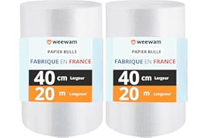 WEEWAM Lote 2 Rollos Plástico Burbujas 40 cm x 20 Metros, Mudanzas y Embalaje, Burbujas Gruesas y Resistentes- Óptima Protección PaqueteS- Calidad Superior 100% Reciclable- Ideal Papel Burbujas, Bolsas y Más