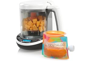 Baby Brezza Small Baby Food Maker Set – Cooker and Blender in One to Steam and Puree Baby Food for Pouches - Make Organic Food for Infants and Toddlers - Includes 3 Pouches and 3 Funnels