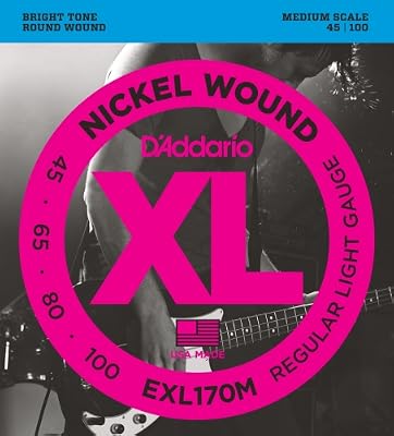 D'Addario Cordes en nickel pour basse D'Addario EXL170M, Light, 45-100, cordes moyennes