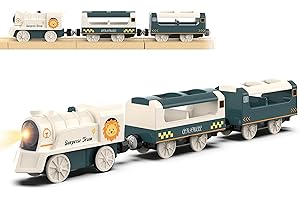 LIBOON Battery Powered Train Set for Railway System, Electric Train Toys for Wooden Tracks, 3Pcs Motorized Locomotive Trains for Toddlers Compatible with Thomas & Friends, Brio, Chuggington