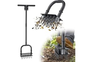 OLLIDOT Lawn Aerator, 139 cm Long Manual Aerator Lawn Tool, Save Labour Core Aerator with 14 Steel Spikes,Manual Push Grass Aerator for Lawn, Garden, Yard