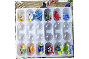 Ruluti Funzionamento di Vetro Galleggiante Figurine Acquario a Mano in Vetro Soffiato a Mano con 12pcs Miniature Pesch Serbatoio Ornamenti Ciondolo