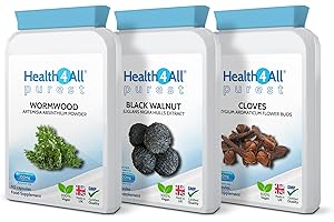 Health4All Wormwood, Black Walnut, Cloves Digestive Intestinal Detox Cleanse for Humans Set, 3x90 270 Capsules, 3 Step Gut Cleanse & Repair, Purest Vegan Intestinal Detox Supplement | Made in UK