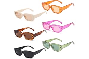 Unning 6 Stück Rechteckige Sonnenbrille Damen 90er Vintage Sonnenbrillen Set Retro Lustige Party Brille für Damen Herren