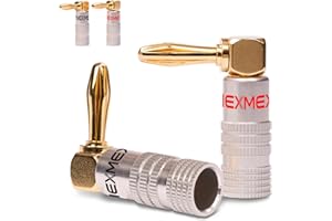 NEXMEX Lot de 4 fiches banane coudées à 90° - Connecteurs plaqués or 24 carats pour câble de haut-parleur - Pour récepteur HiFi et amplificateur