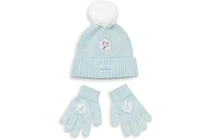 Disney Frozen Elsa Girls Light Blue Beanie and Gloves Set | Winter Accessories for Kids | Warm Beanie with Character Design & Matching Gloves Merch