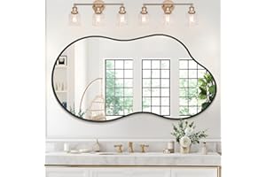 JJUUYOU Large Bathroom Wall Mirror Black Irregular Brushed Metal Frame 55 x 100cm Vanity Wall Mounted Decorative Mirror for Living Room Bedroom Entryway Vanity Home Decor