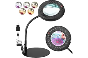 Coteck 10X Lupe mit Licht und Ständer, 5 Farbmodi Dimmbar, Flexible Schwanenhals LED Schreibtischlampe Hände Frei für Malerei, Kunsthandwerk, Hobby, Nähen, Schließen Arbeit