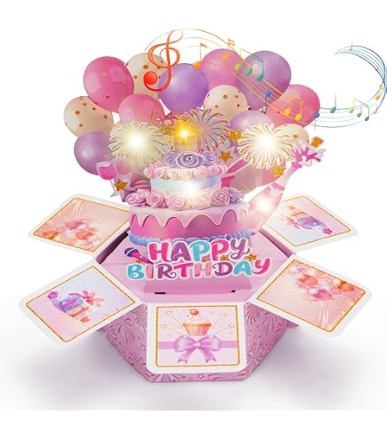 Biglietto Di Compleanno 3D Con Musica E Luci, Candela LED Soffiabile, Effetti Pirotecnici, Con Busta Dorata, Per Donna, Uomo, Amici