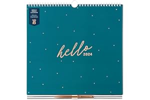 BUSYB Busy B - Calendario settimanale famiglia - Gennaio a Dicembre 2024 Verde Abete con 6 colonne per i membri della famiglia, compleanni, pianificatore di pasti, liste della spesa a strappo, tasca, penna