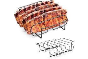 LURNODY Spareribs Halter Grill 31.3 x 25.3 x 7.3 cm Rippchenhalter Grill Zubehör, Edelstahl Braten und Rippchenhalter für 4 Rippchen – Backofen- und Spülmaschinengeeignet