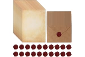 ERSHIPING 65 StkVintage Briefpapier mit Umschlag Set,Briefpapier und Umschläge: 20 Vintage Briefumschläge&25 Vintage Schreiben Papier& 20 Wachssiegel-aufkleber,für Hochzeit Geburtstag Liebesbrief Schatzkarten