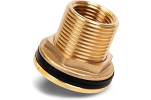 Yourcasa Mosiężny podajnik doczołowy, 1/2 cala, uniwersalny do kranu 1/2 cala, zawiera 2 uszczelki, śruba beczkowa do beczek deszczowych i pojemników