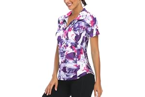 Syphiby Gym Top Women Short Sleeve Polo Shirts 1/4 Zip Up Moisture Wicking Golf Tops Sports Workout Running Tshirt S-XXL