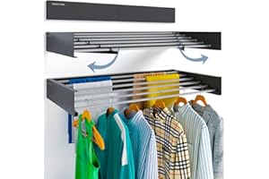 Marctani Tendedero Extensible Pared Ahorra Espacio - Tendederos Plegables ANTIOXIDANTES Interior o Exterior - Tendal Plegable Resistente 24 Pinzas - Tenderete de Ropa (Negro, 120 CM)