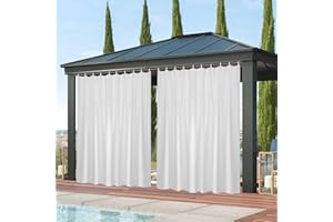 Qelus Outdoor Curtain Weatherproof, Sun Protection with Velcro Fastening, W 254 x H 213 cm, Outdoor Curtains Waterproof for Balcony Privacy Screen, Gazebo, Pergola, Patio, Garden (Grey White)