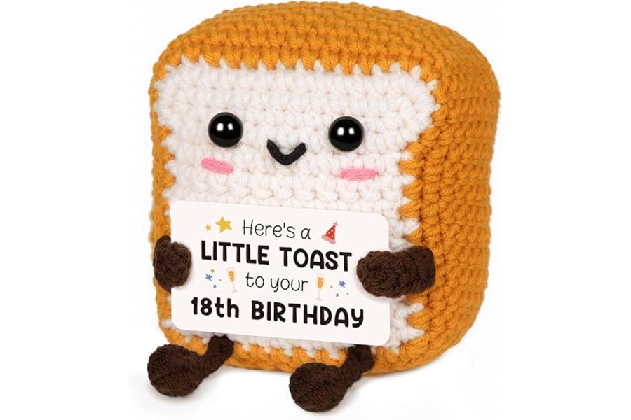 CheriGift 18th Birthday Gifts for Girls Boys, Handmade Emotional Support Crochet Toast with Pun Card, Adorable Home Decor Gifts for 18 Years Old Friend Sister Brother Daughter Son Tennage Boy Girls