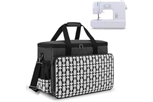 Yarwo Sewing Machine Carrying Case with Bottom Wooden Board, Universal Sewing Machine Bag Compatible with Most Major Sewing Machine and Accessories, Black with Arrow Pattern