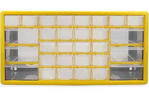 Pukkr 30 Drawer Storage Cabinet – Wall or Table Mountable Organiser for Screws, Bolts, Beads & Craft Supplies – Clear Multi-Drawer Storage Box with Large & Small Drawers