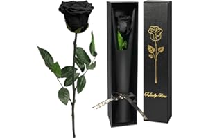 Yamonic Rose Eternelle Cadeau Femme,Vraie Rose avec Tige Cadeau Maman Fleur Préservée en Coffret Cadeau Fleur Eternelle Cadeau Anniversaire Femme,Cadeau pour Noel Saint-Valentin Femme,Rose Noire