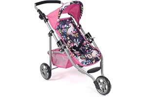 Bayer Chic 2000 - Passeggino per bambole Lola, Passeggino da jogging, Bambola, Passeggino per bambole, Unicorno, 612-43, Navy, Rosa