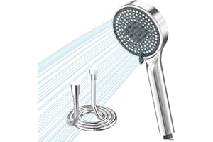 VEHHE Shower Head and Hose 1.5m, High Pressure Shower Heads with 5 Spray Modes, Large Shower Head with Anti-Clogging Liquid Silicone Nozzles, Universal Shower Hose and Head Set for Home Gym Spa
