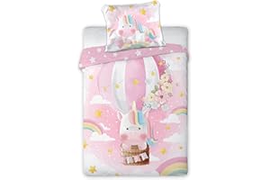 ‎CLEAVEN Kinderbettwäsche 100x135 cm aus 100% Baumwolle Weich und farbenfroh | Bettwäsche Kinder Perfekt für Mädchen und Jungen | Hochwertig und pflegeleicht Baby Bettwäshe mit Reißverschluss | Einhorn 007