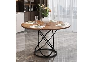 ‎GOLDFAN GOLDFAN Esstisch Runder 120 cm Holz Küchentisch für 6-8 Personen, Rustikaler Esszimmertisch mit Schwarzen Metallbeinen für Esszimmer, Küche