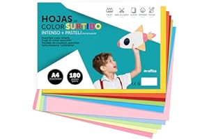 Cartulina de Colores, Cartulina A4 Colores Surtidos, Folios de Colores 180gr para Manualidades, Imprimir Documentos y Diseños Creativos, Folios de Colores A4 · m-office (x50 Surtido Intenso+Pastel)