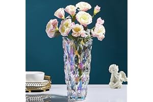RIVER-CJ Glas Blume Vase, 24cm hohe Moderne Minimalistische Glasvase Mordische Kristall Dekorative Handgemachte Blumenarrangement für Home Office Dekor, Geschenk für Hochzeit Housewarming feiern (Bunt-1)