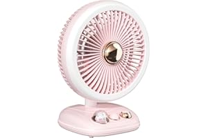 ICARERSPACE 2 in 1 USB Schreibtischventilator mit 3 Gang Lichteinstellung und praktischem Leder Tragegurt Design, 3 Geschwindigkeitsstufen und 120° drehbarer Kopf-Tischventilator (Rosa)