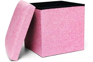 Cosaving Taburete con espacio de almacenamiento, taburete plegable, taburete de almacenamiento, con espacio de almacenamiento, taburete acolchado, caja de almacenamiento, 30x30x30 cm, color rosa