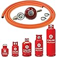 Catering Parts UK Propane Gas Bottle Regulator Kit With Pressure Dial 2m Orange Hose 37mbar Screw On and Clips