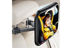 HOLDERSAFE Specchietto Retrovisore Bambini Poggiatesta Auto, 100% Infrangibile Specchio Auto Neonato Sedile Posteriore, Specchio Macchina Neonati Sedile Posteriore, Rotazione a 360° Accessori per auto da viaggi