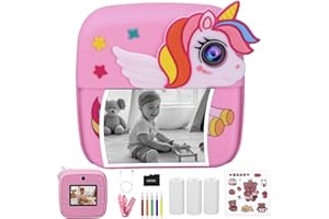 YULADO Camara Fotos Infantil instantanea Unicornios, 2,4" HD 1080P Cámara Instantánea para Niños con Tarjeta de 32G Bolígrafos de Colores y Papel de Impresión, Niños y Niñas de Años Regalos de Cumpleaño