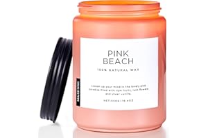 ‎M&SENSE M&SENSE Świeca Różowa Plaża (Kokos) w Dużym Szkle (550g, 110h) - Naturalna Sojowa | Długotrwała | Idealny Prezent: Dla Niej, Rodziny, Kolegów