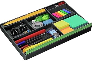 Acrimet Bandeja Organizadora para Cajones con 8 Compartimentos, Papelera Multiuso para suministros y accesorios de escritorio (Plástico) (Color Negro)