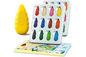 TINYGEEKS 24 Pastelli Bambini 2 Anni - Forma Ergonomica - Crayon per Bambini 1-3 Anni - Colori che non sporcano - Pastello a Razzo e Facili da Impugnare - Pastelli a cera