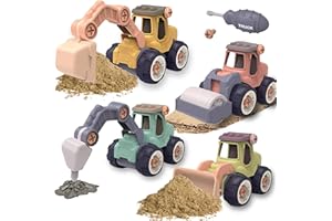 GYHWOFUL 5 Stück Bagger Spielzeug Set – 4 Zerlegbare Baufahrzeuge mit Schraubendreher, Lernspielzeug für Kinder ab 3 Jahren, DIY Konstruktionsfahrzeuge für Jungen und Mädchen