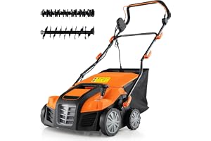 COSTWAY Elektrisk 2-i-1 Vertikalskärare 41 cm 15 A med 3 Stegs Höjdjustering och 5 Nivåer Arbetsdjup, Hopfällbar GEH-Gräsmatteluftare med 55 l Uppsamlingspåse