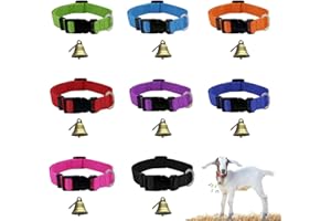 NEOGULY 8 Pack Goat Collar with Bell, Sheep Collars with Bell, Grazing Copper Bells and Adjustable Nylon Collar Set for Small Farm Animal Sheep Cow Pet Goat Accessories
