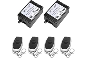 QIACHIP 433 Mhz DC 12V 1CH Interruttore di controllo remoto, 2 Wireless Modulo ricevitore relè RF con 4 trasmettitori, 1 Canale Interruttore telecomando fai da te