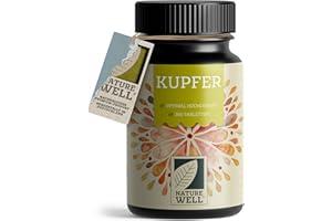 ‎NATUREWELL Kupfer Tabletten 365x mit 2 mg Kupfer aus hochwertigem Kupferbisglycinat - optimal hochdosiert - Energiestoffwechsel und Immunsystem - laborgeprüft mit Zertifikat - Jahresvorrat - 100% vegan